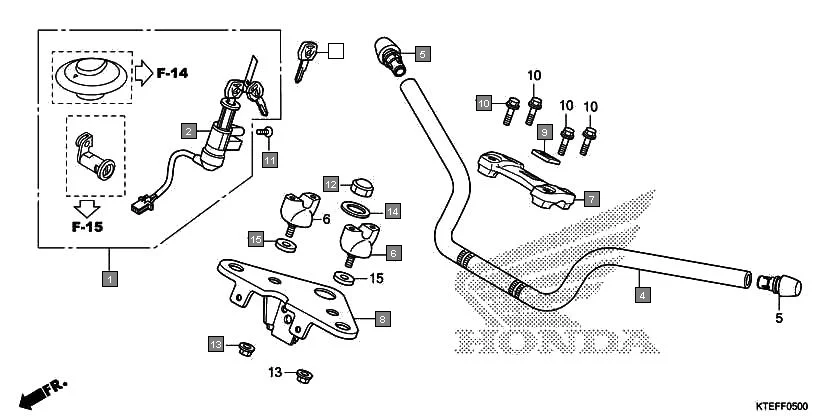 F-5 HANDLE PIPE/TOP BRIDGE assembly diagram for HONDA CB Shine/ Shine 125 CBF125BH