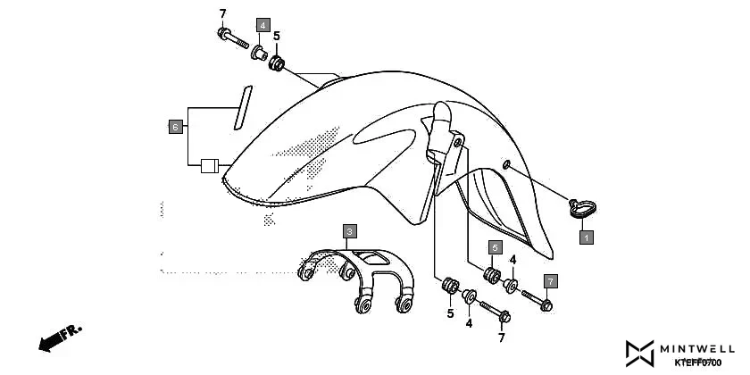 F-7 FRONT FENDER diagram showing 61100-KTE-650ZE