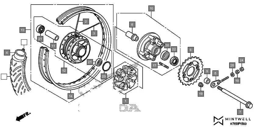 F-13 REAR WHEEL(1) assembly diagram for HONDA CB Shine/ Shine 125 CBF125C