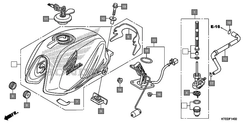 F-14 FUEL TANK assembly diagram for HONDA CB Shine/ Shine 125 CBF125MCC