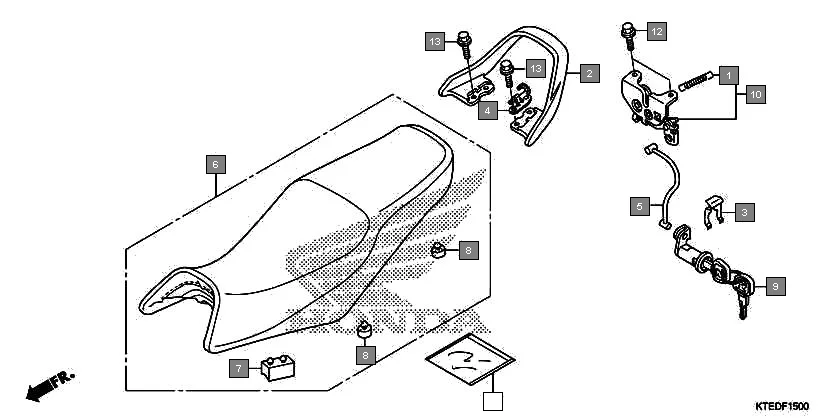 F-15 SEAT assembly diagram for HONDA CB Shine/ Shine 125 CBF125MCC