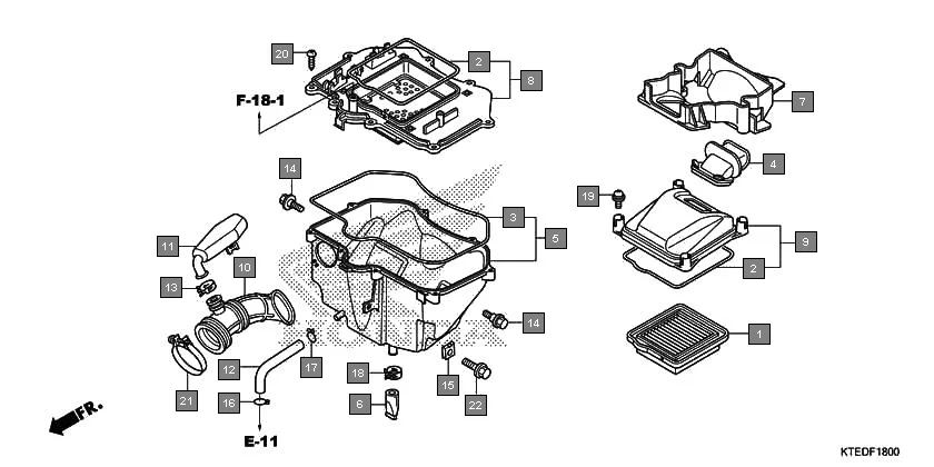 F-18 AIR CLEANER assembly diagram for HONDA CB Shine/ Shine 125 CBF125MCC