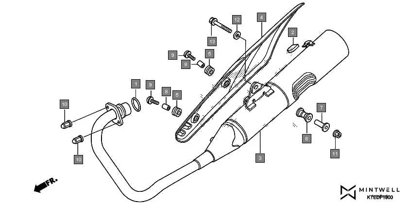 F-19 EXHAUST MUFFLER assembly diagram for HONDA CB Shine/ Shine 125 CBF125MCC