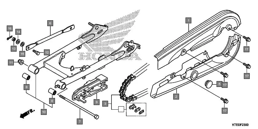 F-23 SWINGARM assembly diagram for HONDA CB Shine/ Shine 125 CBF125MCC