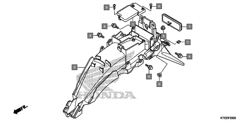 F-25 REAR FENDER assembly diagram for HONDA CB Shine/ Shine 125 CBF125MCC