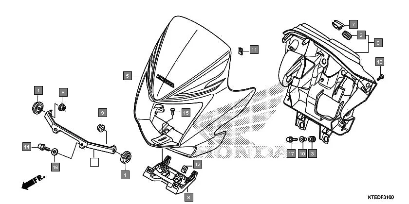 F-31 FRONT COWL assembly diagram for HONDA CB Shine/ Shine 125 CBF125MCC
