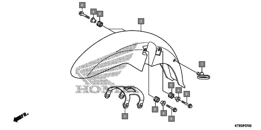 F-7 FRONT FENDER assembly diagram for HONDA CB Shine/ Shine 125 CBF125C