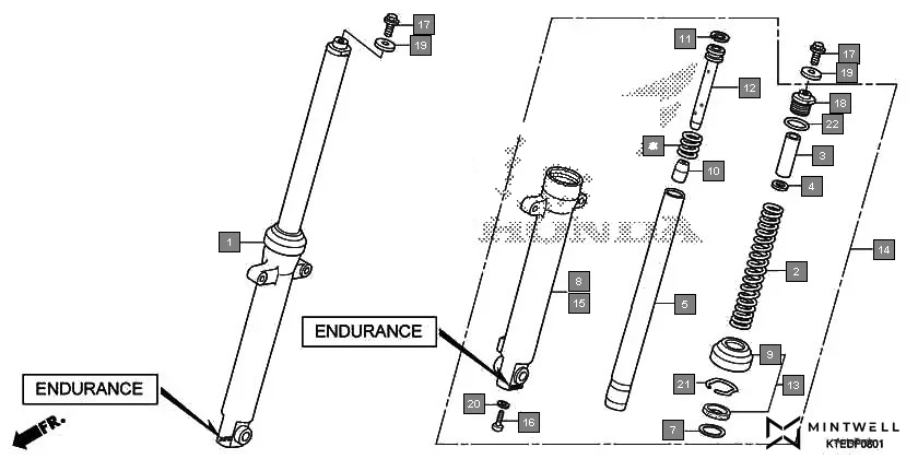 F-8-1 FRONT FORK(ENDURANCE)(DRUM BRAKE) assembly diagram for HONDA CB Shine/ Shine 125 CBF125C