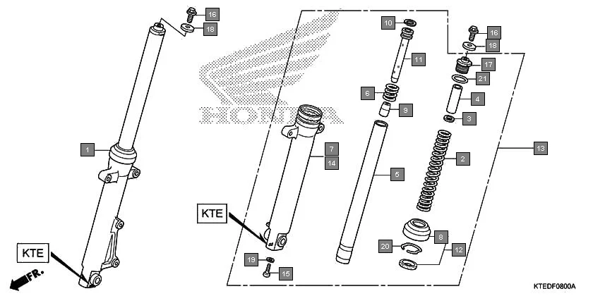 F-8 FRONT FORK(SHOWA) assembly diagram for HONDA CB Shine/ Shine 125 CBF125C