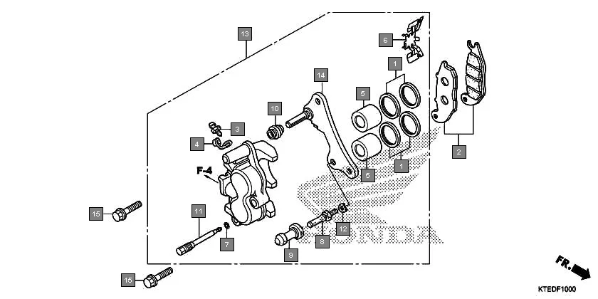 F-10 FRONT BRAKE CALIPER assembly diagram for HONDA CB Shine/ Shine 125 CBF125MCC