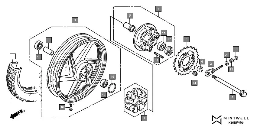 F-13-1 REAR WHEEL(2) assembly diagram for HONDA CB Shine/ Shine 125 CBF125MCC