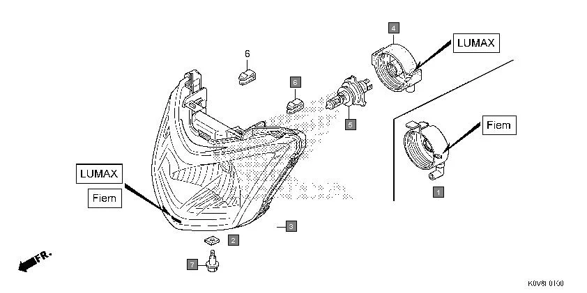 F-1 HEADLIGHT assembly diagram for HONDA CB Shine/ Shine 125 CBF125P