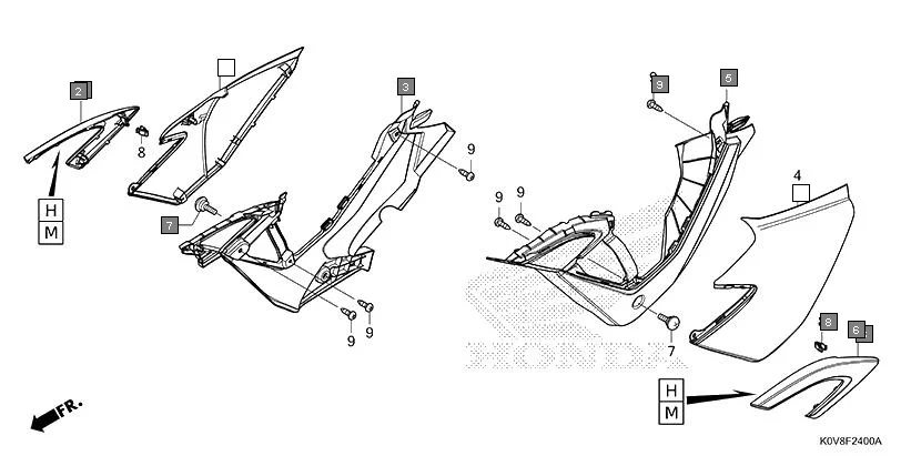 F-24 SIDE COVER assembly diagram for HONDA CB Shine/ Shine 125 CBF125N