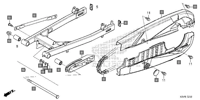 F-32 SWINGARM assembly diagram for HONDA CB Shine/ Shine 125 CBF125P