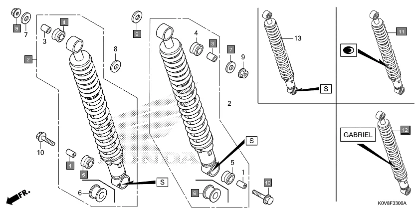 F-33 REAR CUSHION assembly diagram for HONDA CB Shine/ Shine 125 CBF125S