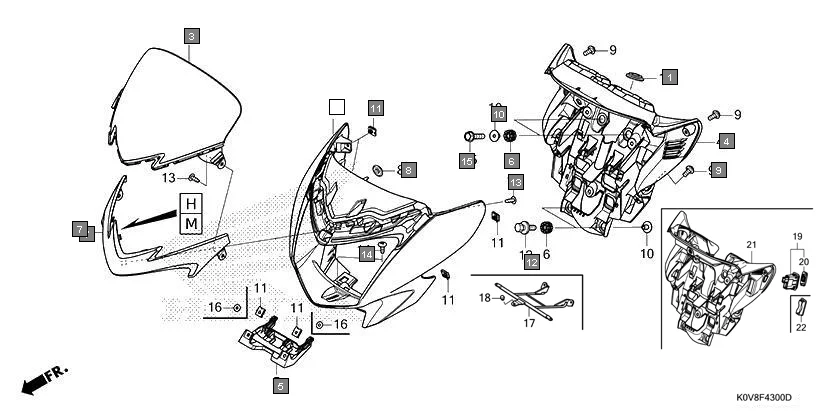 F-43 FRONT COWL diagram showing 61200-K0V-A00ZE