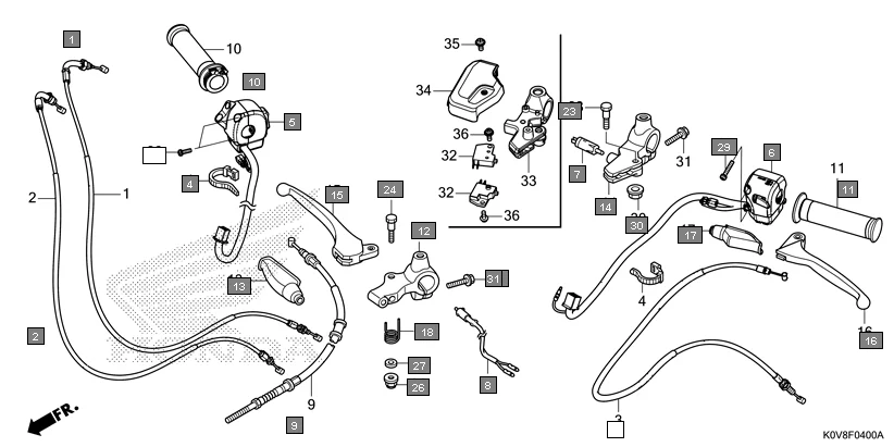 F-4 HANDLE LEVER/SWITCH/CABLE assembly diagram for HONDA CB Shine/ Shine 125 CBF125N