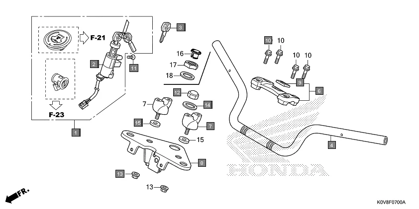 F-7 HANDLE PIPE/TOP BRIDGE assembly diagram for HONDA CB Shine/ Shine 125 CBF125L