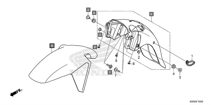 F-10 FRONT FENDER assembly diagram for HONDA SP125 CBF125MEFT