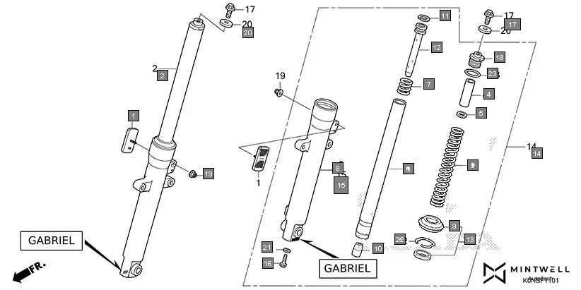 F-11-1 FRONT FORK(GABRIEL) assembly diagram for HONDA SP125 CBF125MEFS