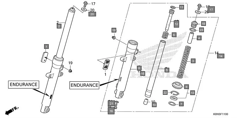 F-11 FRONT FORK(ENDURANCE) assembly diagram for HONDA SP125 CBF125MEFT