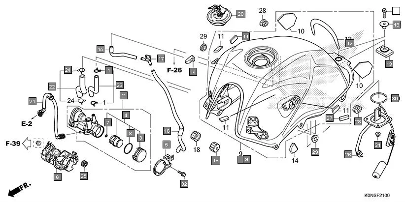 F-21 FUEL TANK/FUEL PUMP diagram showing 17500-K0N-DU0ZE