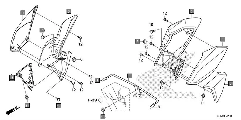 F-22 SHROUD assembly diagram for HONDA SP125 CBF125MEFT
