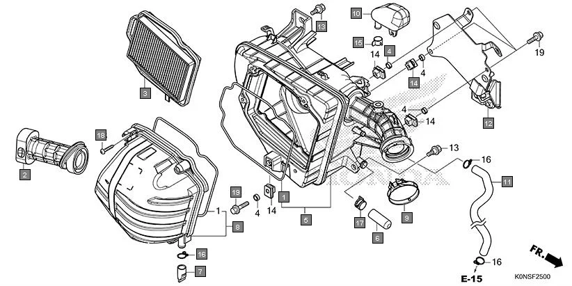 F-25 AIR CLEANER assembly diagram for HONDA SP125 CBF125MEFT