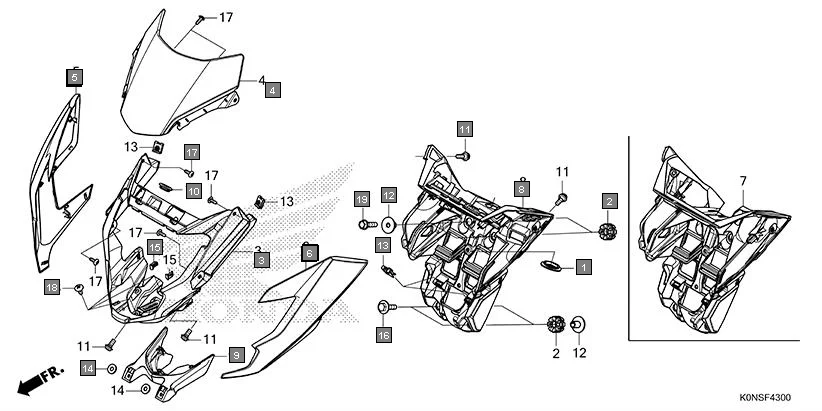 F-43 FRONT COWL assembly diagram for HONDA SP125 CBF125MEFT
