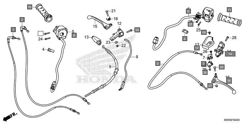 F-4 HANDLE LEVER/SWITCH/CABLE assembly diagram for HONDA SP125 CBF125MEFT