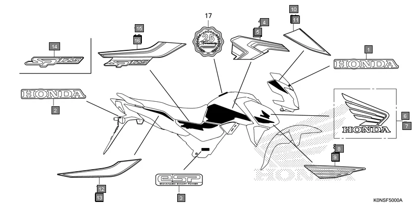 F-50 MARK/STRIPE assembly diagram for HONDA SP125 CBF125MEFT