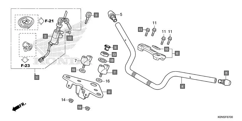 F-7 HANDLE PIPE/TOP BRIDGE assembly diagram for HONDA SP125 CBF125MEFT