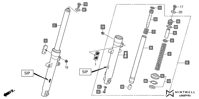 F-11-1 FRONT FORK(SHOWA) assembly diagram for HONDA SP125 CBF125MN