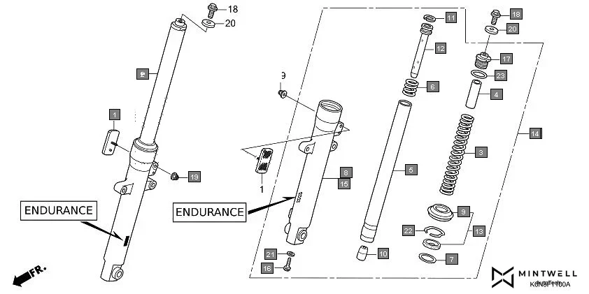 F-11 FRONT FORK(ENDURANCE) assembly diagram for HONDA SP125 CBF125MER