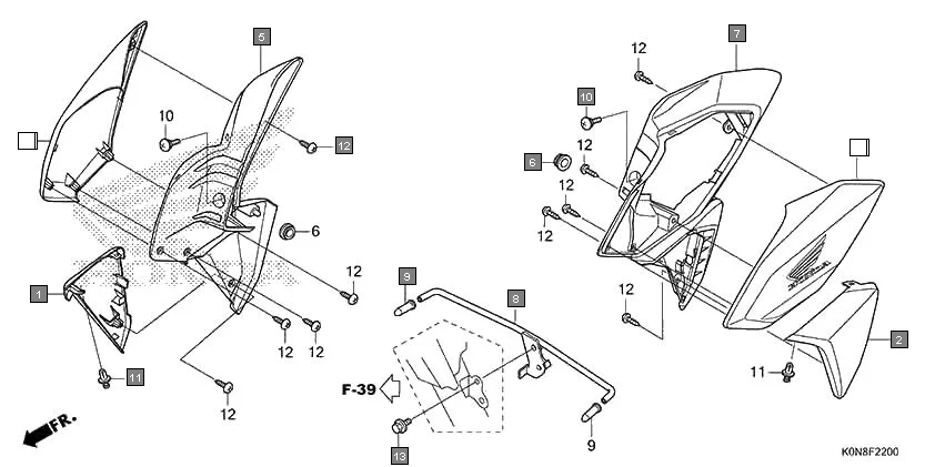 F-22 SHROUD assembly diagram for HONDA SP125 CBF125MN