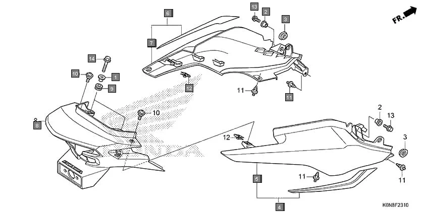 F-23-10 REAR COWL assembly diagram for HONDA SP125 CBF125MN