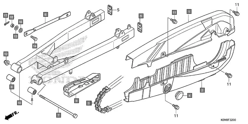 F-32 SWINGARM assembly diagram for HONDA SP125 CBF125MN