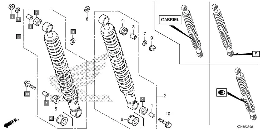 F-33 REAR CUSHION assembly diagram for HONDA SP125 CBF125MN