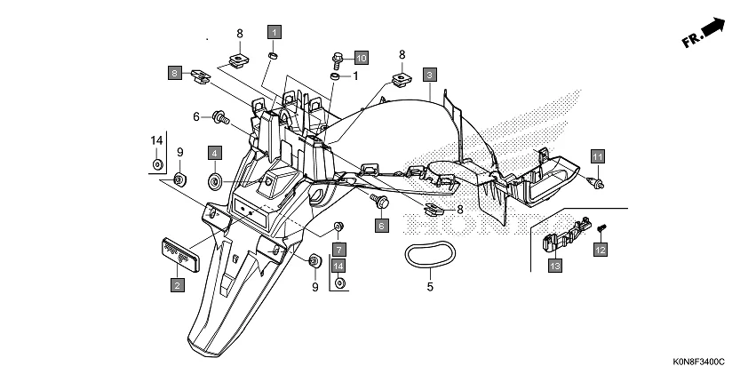 F-34 REAR FENDER assembly diagram for HONDA SP125 CBF125MN