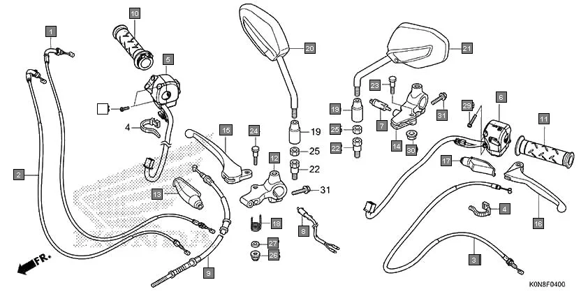 F-4 HANDLE LEVER/SWITCH/CABLE assembly diagram for HONDA SP125 CBF125MEP