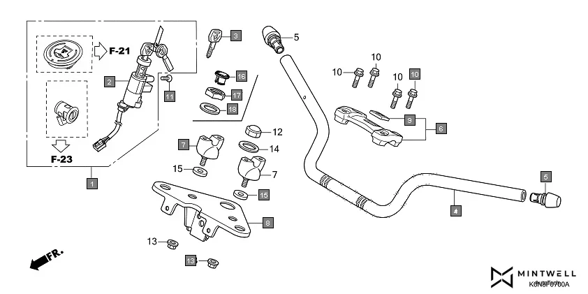 F-7 HANDLE PIPE/TOP BRIDGE assembly diagram for HONDA SP125 CBF125MEP