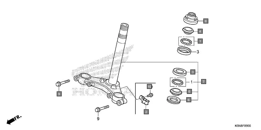 F-9 STEERING STEM assembly diagram for HONDA SP125 CBF125MN