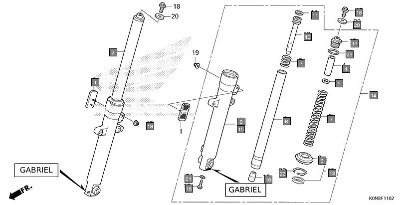F-11-2 FRONT FORK(GABRIEL) assembly diagram for HONDA SP125 CBF125MEP