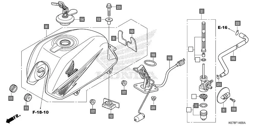 F-14 FUEL TANK assembly diagram for HONDA CB Shine SP CBF125MJ/MK