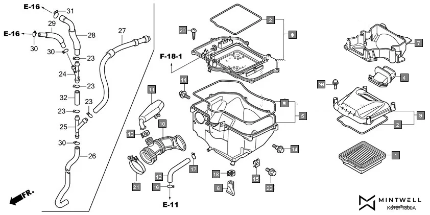 F-18 AIR CLEANER diagram showing 17214-KTE-910