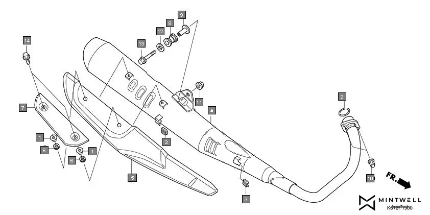 F-19 EXHAUST MUFFLER assembly diagram for HONDA CB Shine SP CBF125MG