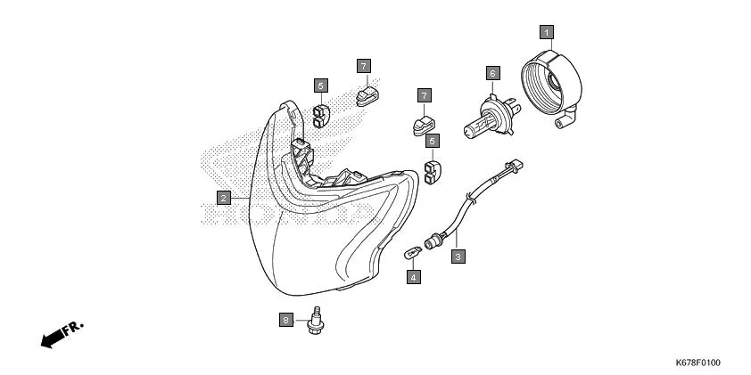 F-1 HEADLIGHT assembly diagram for HONDA CB Shine SP CBF125MG