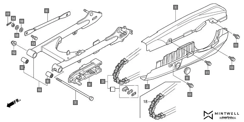 F-23 SWINGARM assembly diagram for HONDA CB Shine SP CBF125MG