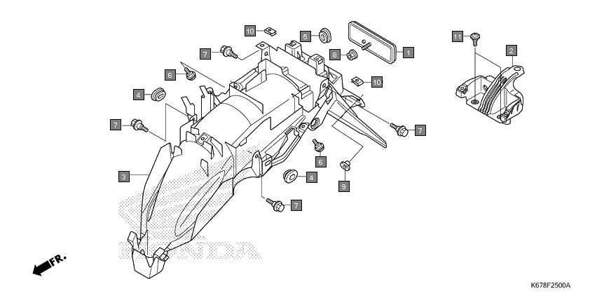 F-25 REAR FENDER assembly diagram for HONDA CB Shine SP CBF125MG