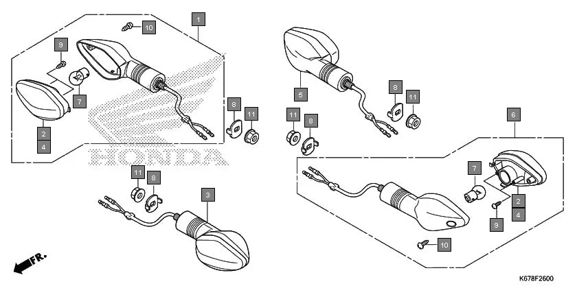 F-26 WINKER assembly diagram for HONDA CB Shine SP CBF125MJ/MK